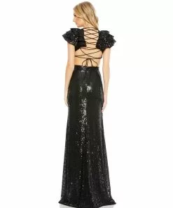 Mac Duggal Shop For Sequined Ruffled Cutout Open Back Gown