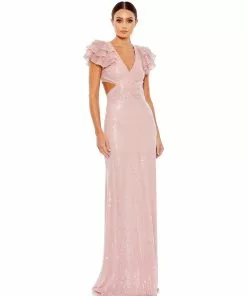 Mac Duggal Shop For Sequined Ruffled Cutout Open Back Gown