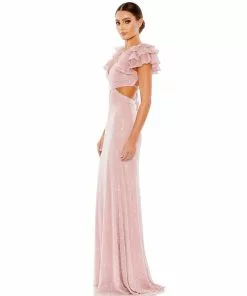 Mac Duggal Shop For Sequined Ruffled Cutout Open Back Gown