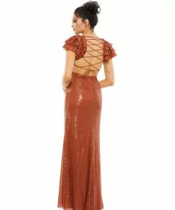 Mac Duggal Shop For Sequined Ruffled Cutout Open Back Gown