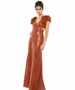 Mac Duggal Shop For Sequined Ruffled Cutout Open Back Gown