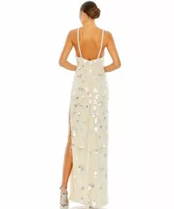 Mac Duggal Crystal Embellished Cascade Open Back Column Gown