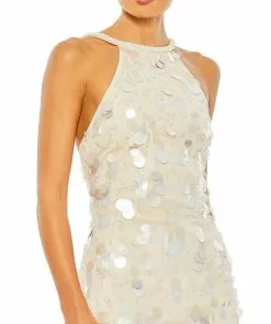 Mac Duggal Crystal Embellished Cascade Open Back Column Gown