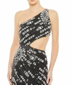 Mac Duggal Beaded One Shoulder Cut Out Gown