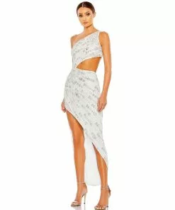 Mac Duggal Beaded One Shoulder Cut Out Gown