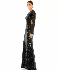 Mac Duggal Sequined Long Sleeve High Neck Open Back Gown 15 Mac Duggal Sequined Long Sleeve High Neck Open Back Gown