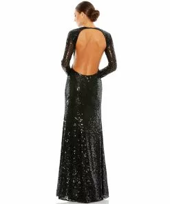Mac Duggal Sequined Long Sleeve High Neck Open Back Gown 13 Mac Duggal Sequined Long Sleeve High Neck Open Back Gown