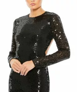Mac Duggal Sequined Long Sleeve High Neck Open Back Gown 14 Mac Duggal Sequined Long Sleeve High Neck Open Back Gown