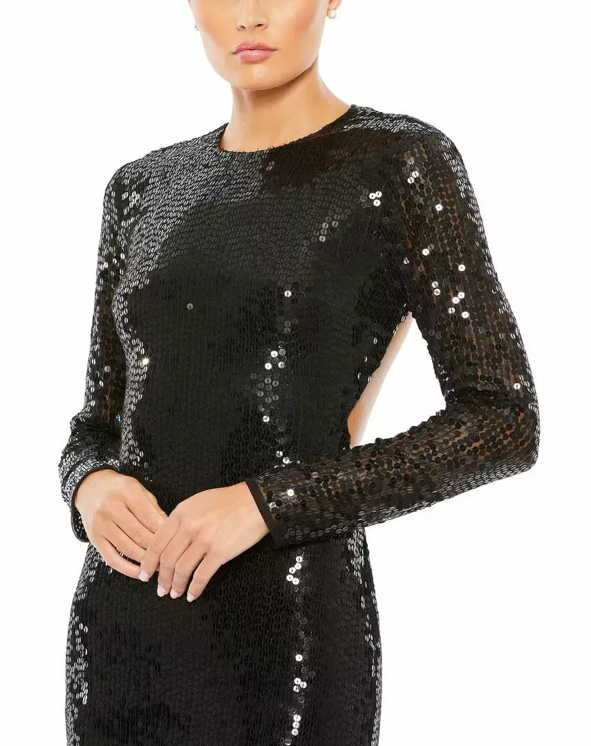 Mac Duggal Sequined Long Sleeve High Neck Open Back Gown 7 Mac Duggal Sequined Long Sleeve High Neck Open Back Gown