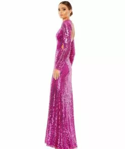 Mac Duggal Sequined Long Sleeve High Neck Open Back Gown 11 Mac Duggal Sequined Long Sleeve High Neck Open Back Gown