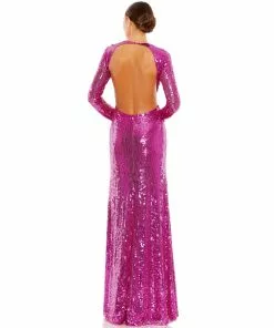 Mac Duggal Sequined Long Sleeve High Neck Open Back Gown 10 Mac Duggal Sequined Long Sleeve High Neck Open Back Gown