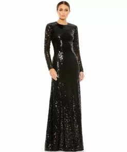 Mac Duggal Sequined Long Sleeve High Neck Open Back Gown 12 Mac Duggal Sequined Long Sleeve High Neck Open Back Gown