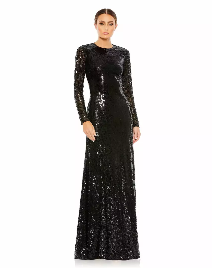 Mac Duggal Sequined Long Sleeve High Neck Open Back Gown 5 Mac Duggal Sequined Long Sleeve High Neck Open Back Gown