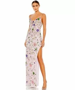 Mac Duggal Embellished Lace Sleeveless V Neck Gown