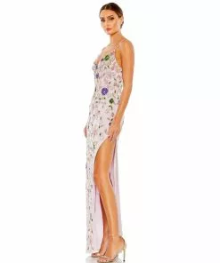 Mac Duggal Embellished Lace Sleeveless V Neck Gown