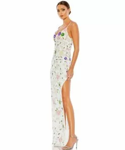 Mac Duggal Embellished Lace Sleeveless V Neck Gown