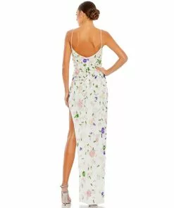 Mac Duggal Embellished Lace Sleeveless V Neck Gown