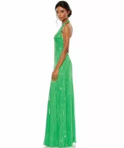 Mac Duggal Sequined Halter Strap V-Neck Column Gown Shop For
