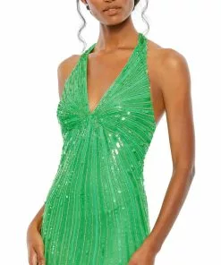 Mac Duggal Sequined Halter Strap V-Neck Column Gown Shop For