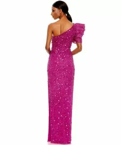 Mac Duggal Embellished Puff One Shoulder Column Gown