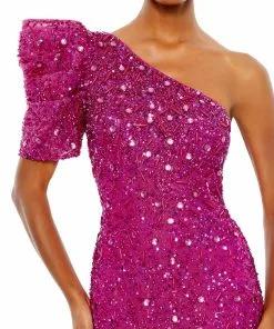Mac Duggal Embellished Puff One Shoulder Column Gown