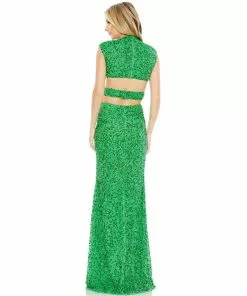 Mac Duggal Sequined Cap Sleeveless Plunge Neck Cut Out Gown Shop For