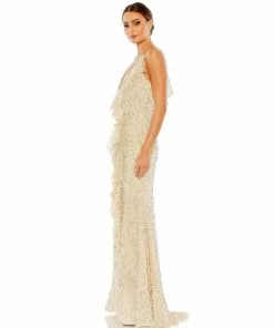 Mac Duggal Embellished Ruffled Faux Wrap Sleeveless Gown Shop For