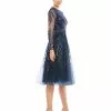 Mac Duggal Embellished Tea-Length Illusion Cocktail Dress