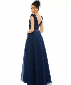 Mac Duggal Floral Applique A-Line Evening Gown