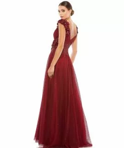 Mac Duggal Floral Applique A-Line Evening Gown