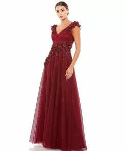 Mac Duggal Floral Applique A-Line Evening Gown