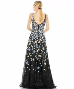 Mac Duggal Shop For Floral Applique Sleeveless A-Line Evening Gown