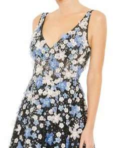 Mac Duggal Shop For Floral Applique Sleeveless A-Line Evening Gown