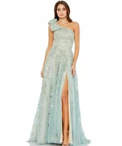 Mac Duggal Embellished Bow One Shoulder A Line Gown