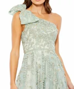 Mac Duggal Embellished Bow One Shoulder A Line Gown