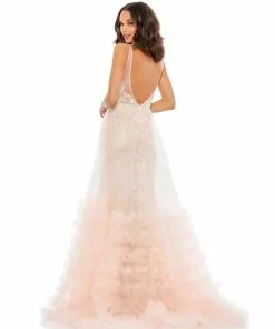 Mac Duggal Lace Ruffle Tiered Sleeveless Plunge Neck Gown Shop For