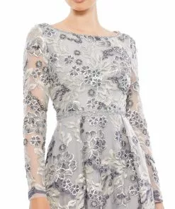 Mac Duggal Shop For Floral Embellished Illusion Sleeve A-Line Gown