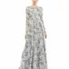 Mac Duggal Shop For Floral Embellished Illusion Sleeve A-Line Gown