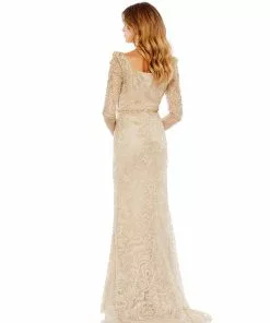 Mac Duggal Embroidered Appliqué Shoulder Detail Trumpet Gown Shop For