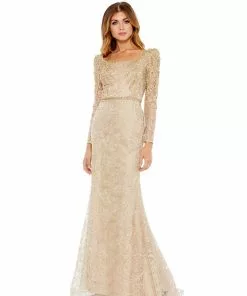 Mac Duggal Embroidered Appliqué Shoulder Detail Trumpet Gown Shop For