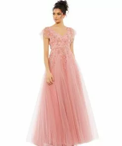 Mac Duggal Shop For Embellished Cap Sleeve V Neck Gown