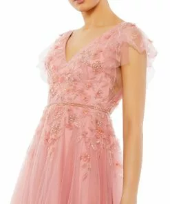 Mac Duggal Shop For Embellished Cap Sleeve V Neck Gown