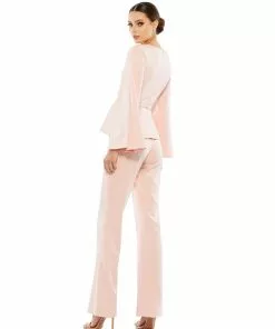 Ieena For Mac Duggal Two Piece Long Split Sleeve Pant Suit