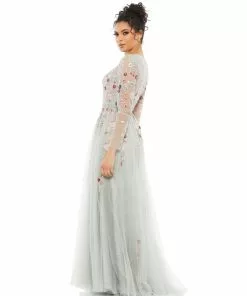 Mac Duggal Floral Embroidered Illusion Tulle Gown