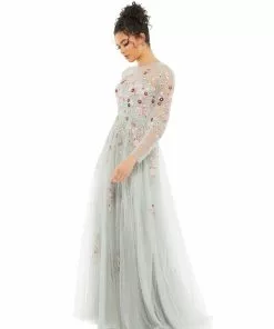 Mac Duggal Floral Embroidered Illusion Tulle Gown