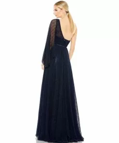 Mac Duggal Shop For One-Shoulder Bell Sleeve Lace Gown