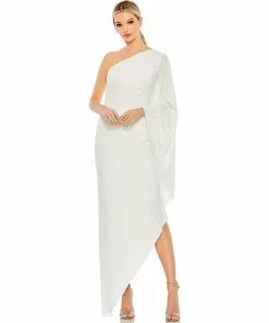 Mac Duggal Shop For One Shoulder Asymmetrical Cape Sleeve Dress