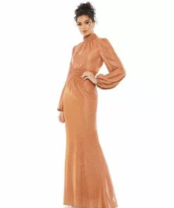 Mac Duggal Shimmering High Neck Bishop Sleeve Gown