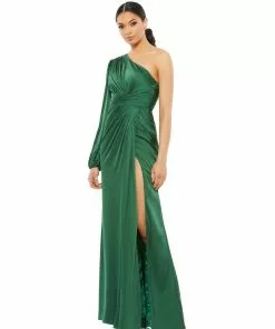 Ieena For Mac Duggal Shop For Draped Satin One Shoulder Ruched Evening Gown