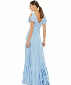 Ieena For Mac Duggal Satin Flounce Split Sleeve Gown